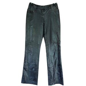 Express Black Leather Flared Motorcycle Pants Genuine Leather Nylon Womens